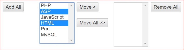 Moving options to other List box
