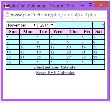 PHP calendar free script code and tutorial
