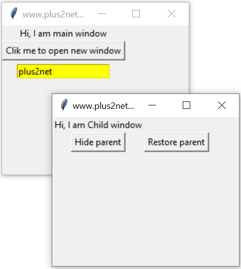 Tkinter Toplevel Hide & display child and parent windows